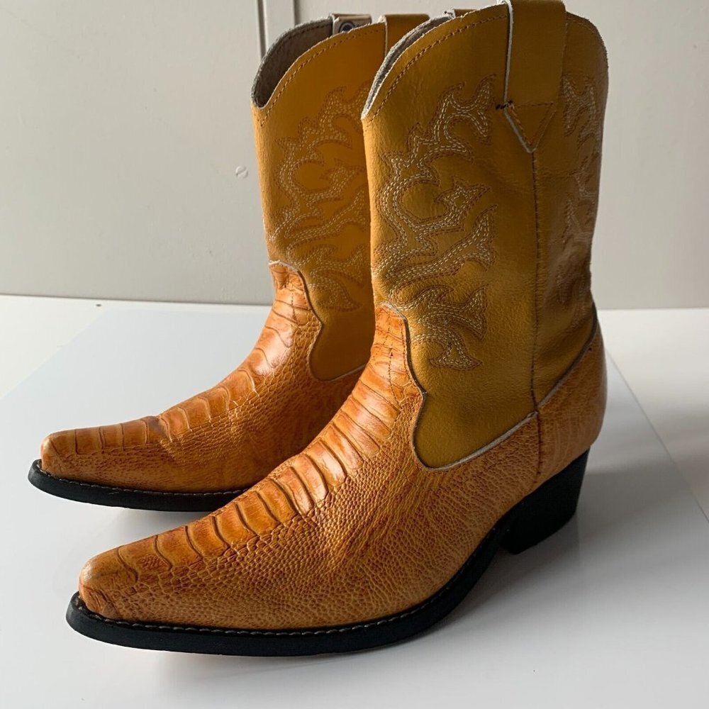 Guerrero Botitas Cowboy Boots Exotic‎ Yellow Sz 5 Western Embroidered Mexico